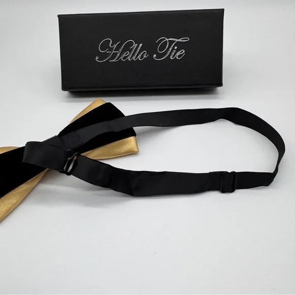 Men's PU Leather Bow Tie With Black & Gold Hardware With Crystal Stones - Picture 8 of 11